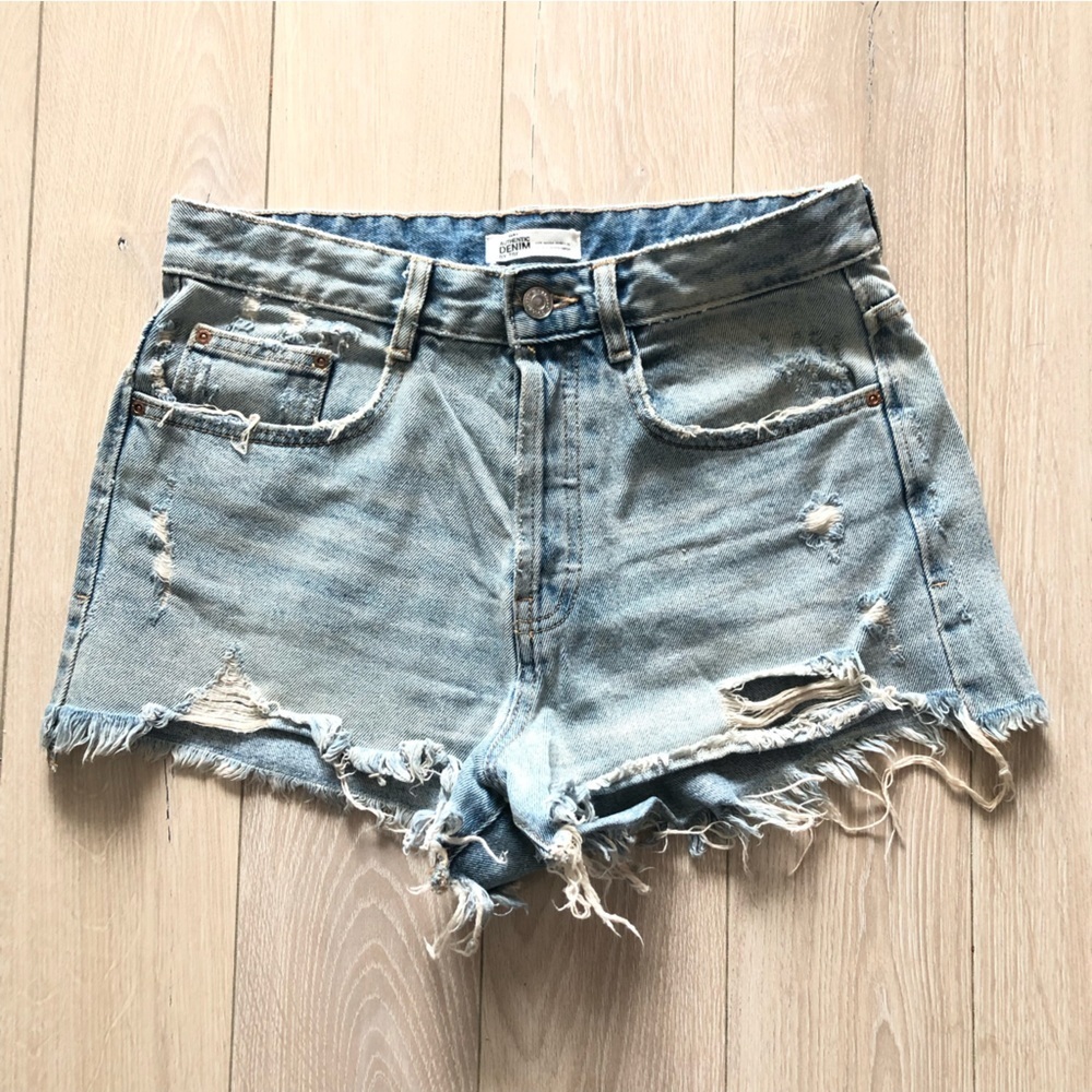Zara Authentic Denim by TRF Light Wash Distressed Jean Shorts